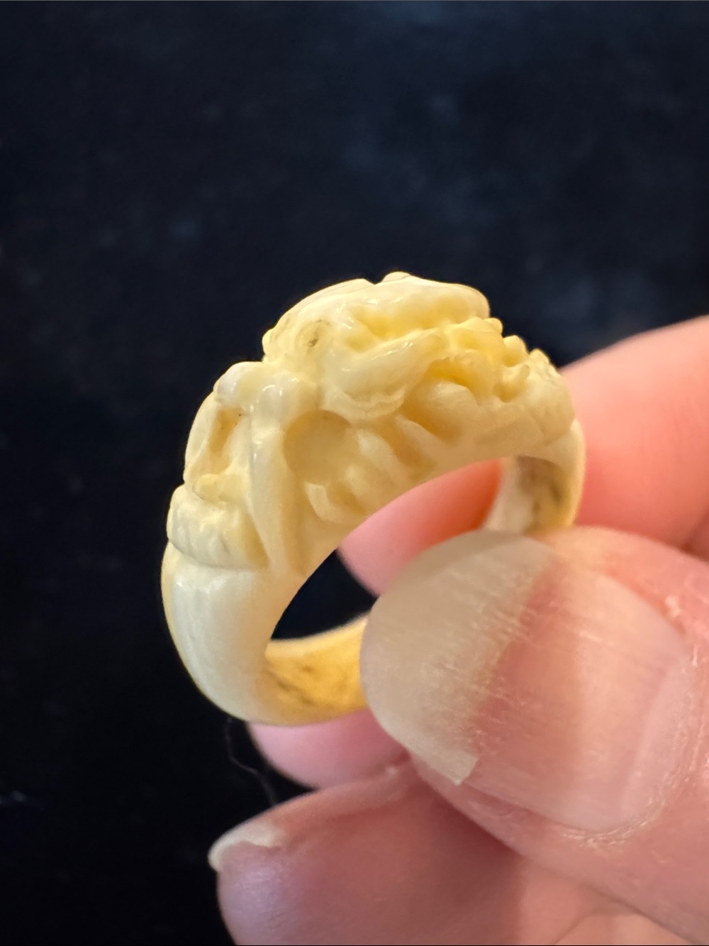 Vintage Hand-Carved Bone (?) Dragon Ring
